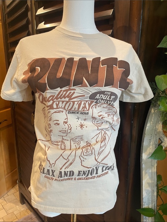 runtz Tops - Runtz Vintage Style Graphic Tee - Cream with Brown Print As is Small